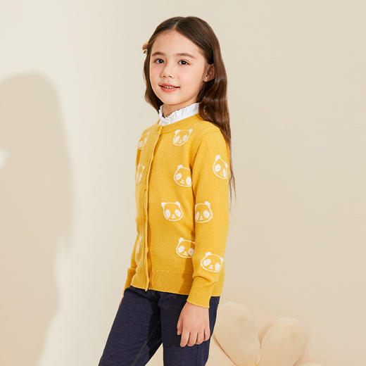 mettekids儿童羊绒衫春秋新款女童针织开衫中大童可爱熊猫毛衣 商品图3