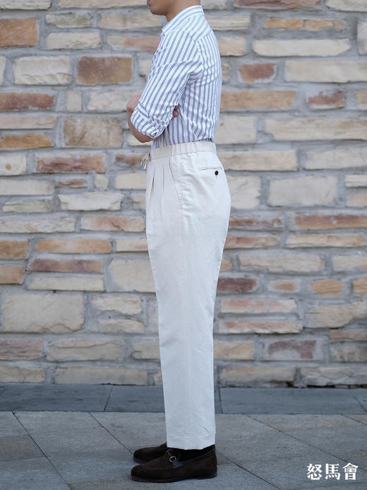 Stylbiella 棉亚麻混织卡其色意式工艺裤装 商品图1