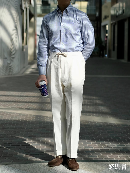 Stylbiella 棉亚麻混织白色意式工艺裤装 商品图4