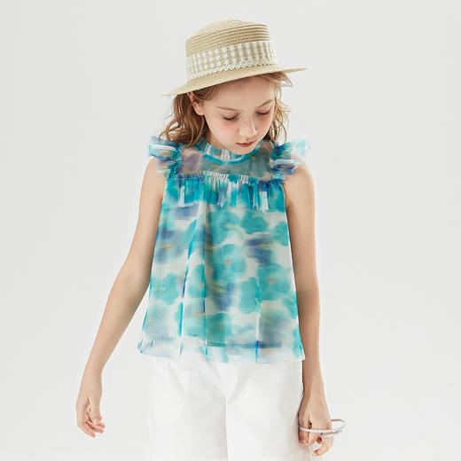 mettekids儿童T恤童装新款洋气时髦小飞袖网纱可爱女童夏装上衣 商品图3