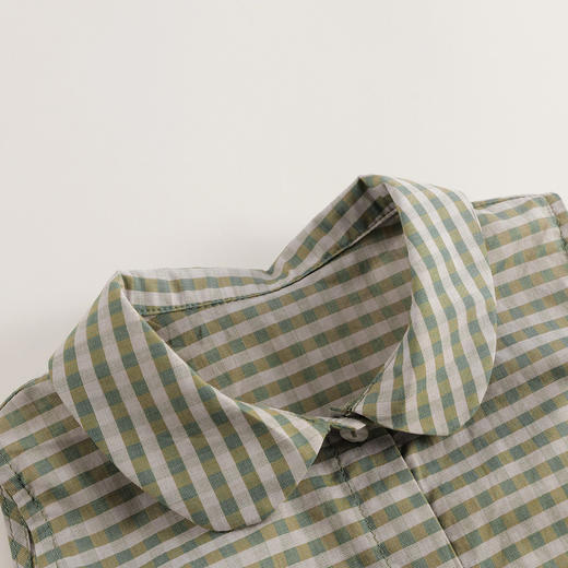 【马克珍妮 芦芙】夏装新款 女童透气棉麻绿格短裙套装230390 商品图4