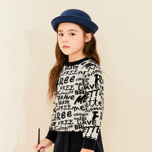 mettekids儿童羊绒衫春秋款童装女童毛衣字母提花加厚男童针织衫 商品图2