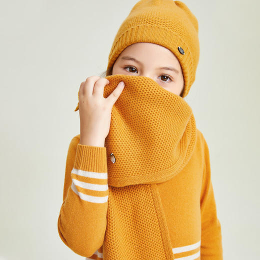 mettekids儿童围巾纯羊绒男童女童防风可爱纯色加绒保暖冬季围脖 商品图0