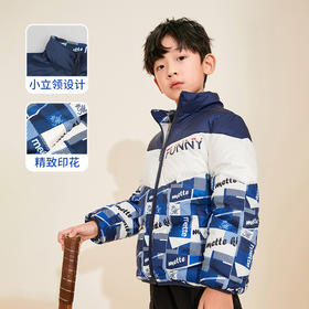 mettekids儿童羽绒服新款冬季白鹅绒中大童拼色男童轻薄短款外套
