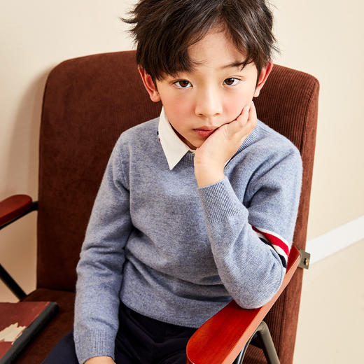 mettekids儿童羊绒衫春秋新款拼接打底毛衣男童针织衫圆领套头衫 商品图2