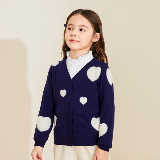 mettekids女童羊绒衫春秋新款v领儿童毛衣长袖爱心童装针织开衫 商品图1