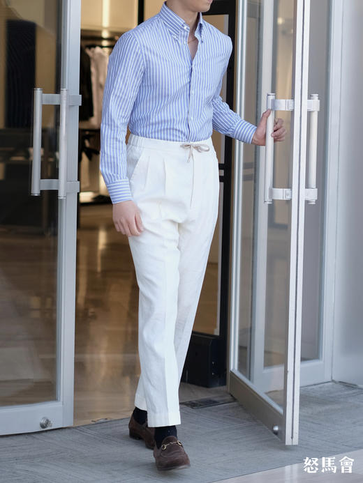 Stylbiella 棉亚麻混织白色意式工艺裤装 商品图3