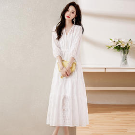 时尚潮流，灯笼袖大摆型显瘦蕾丝连衣裙HR-WL230089