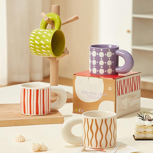 共禾京品ins手绘风陶瓷马克杯简约咖啡杯可爱创意早餐杯 商品图0