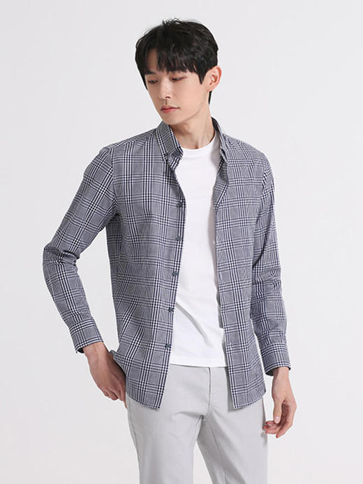 callisto灰调夏日蓝格纹全棉意式领衬衫 SSSTL033C 商品图1