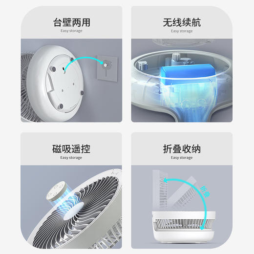 【壁挂/桌面两用】爱登无线悬浮循环扇E808/E808Y 可折叠/可壁挂/可摇头 4档风力调节 带夜间呼吸灯 商品图5