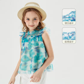 mettekids儿童T恤童装新款洋气时髦小飞袖网纱可爱女童夏装上衣