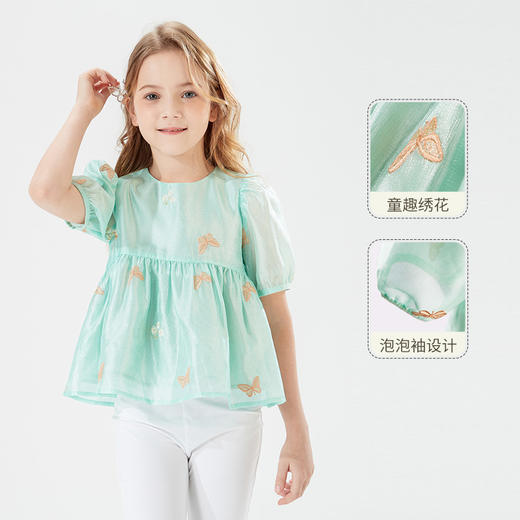 mettekids儿童T恤童装夏季新款洋气时髦泡泡袖网纱女童夏装上衣 商品图0