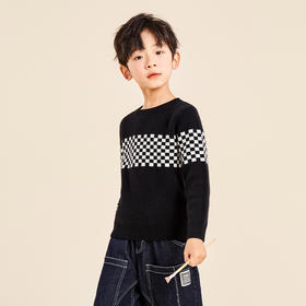 mettekids儿童羊绒衫男孩春秋新款加厚针织衫中大童撞色休闲毛衣