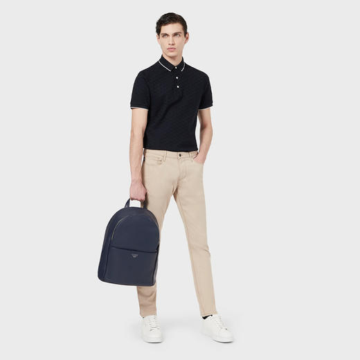 【二】EMPORIO ARMANI 阿玛尼 男士棉质通体提花鹰标丝光平纹针织短袖Polo衫 蓝色 8N1FP0 1JHWZ 0920 商品图3