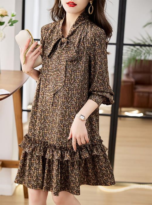 春夏新款，复古碎花长袖连衣裙HR-ZYF2317-1 商品图6