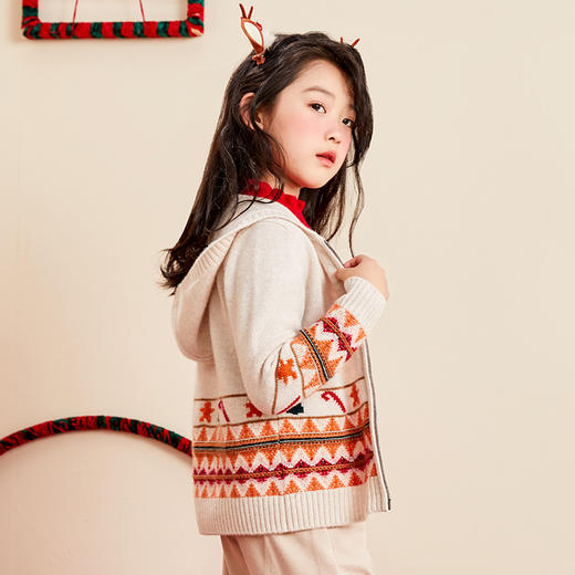 mettekids儿童羊绒衫春秋新款男童女童休闲连帽针织开衫大童毛衣 商品图3