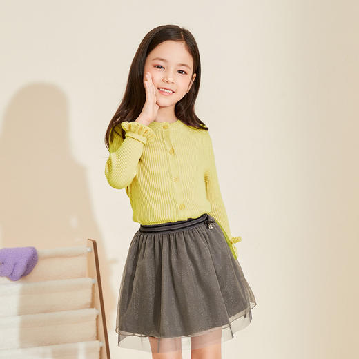 mettekids儿童针织衫春秋新款打底衫中大女童小香风圆领开衫毛衣 商品图1