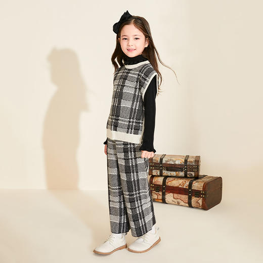 mettekids儿童羊绒衫春秋新款童装背心男童裤子女童针织开衫套装 商品图3