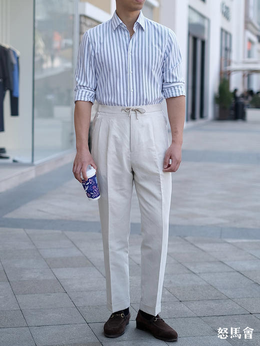 Stylbiella 棉亚麻混织卡其色意式工艺裤装 商品图4