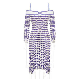 NAN KNITS抽绳孔眼一字领连衣裙——SS23新品