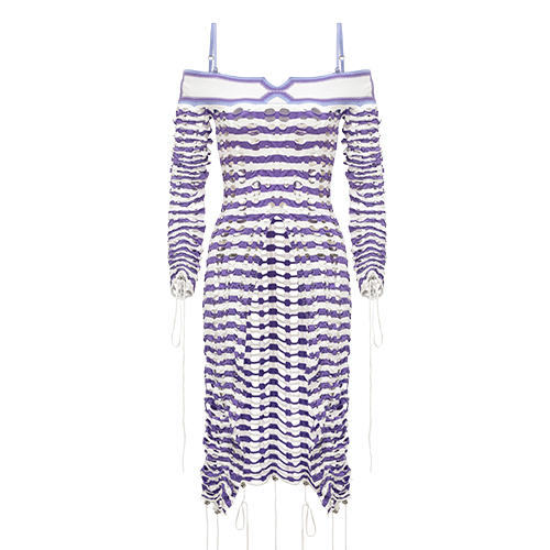 NAN KNITS抽绳孔眼一字领连衣裙——SS23新品 商品图0