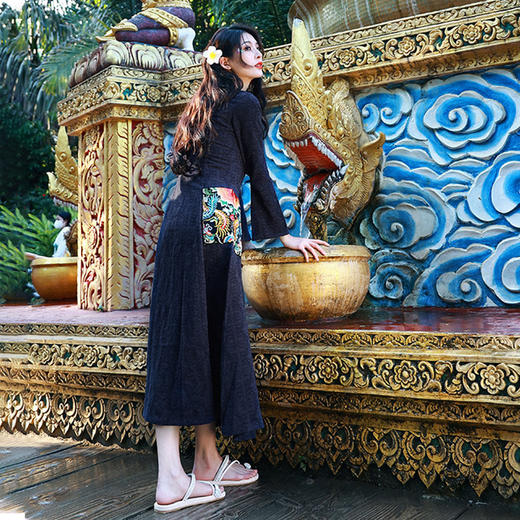 飞琼绣花复古连衣裙 | 长短袖可选 | 藏蓝色 黄色 红色 商品图8