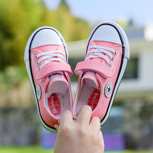 新款儿童帆布鞋小白鞋男女童低帮松紧kids小中大童 商品图3