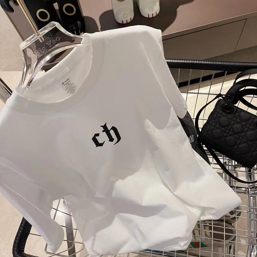 「4色可选！男女同款」2023夏季新款都市休闲套头宽松亲子情侣字母ch短袖圆领T恤上衣220克棉 商品图4