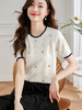 【专属特价】熙世界菱形镂空薄针织衫女短袖2025夏季新款复古刺绣半袖冰丝上衣 商品缩略图1