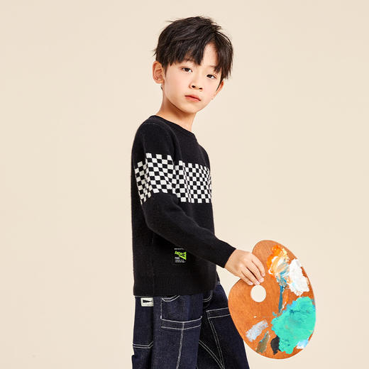 mettekids儿童羊绒衫男孩春秋新款加厚针织衫中大童撞色休闲毛衣 商品图3