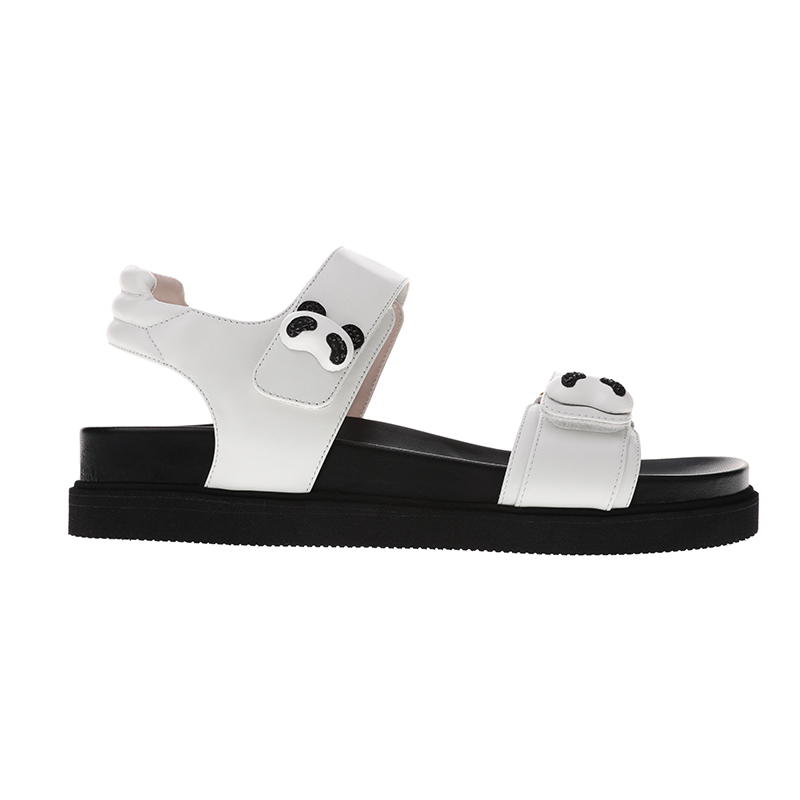 sheme国宝小白系列休闲可爱厚底熊猫头烫钻女士凉鞋可定制