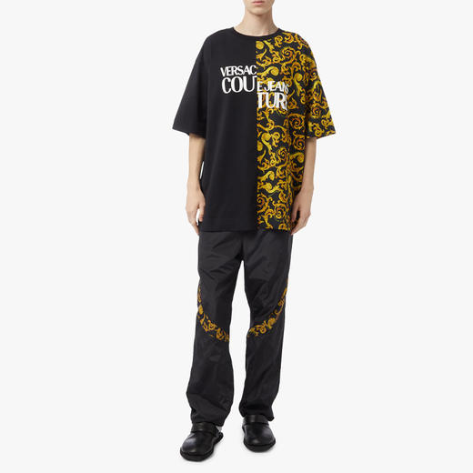 VERSACE JEANS COUTURE 范思哲 男士棉质 Sketch Couture 印花和字母徽标印花圆领短袖T恤 黑色 74GAHE06 CJ00E G89 商品图3
