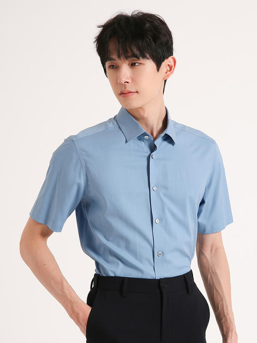 callisto蓝色桑蚕丝混纺短袖衬衫 SSSTS016C 商品图1