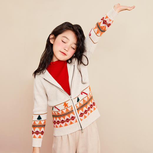 mettekids儿童羊绒衫春秋新款男童女童休闲连帽针织开衫大童毛衣 商品图0