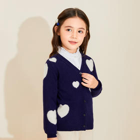 mettekids女童羊绒衫春秋新款v领儿童毛衣长袖爱心童装针织开衫