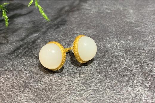 【御珠宫坊】金镶羊脂玉耳钉 商品图1