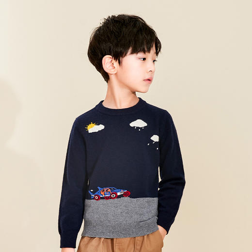 mettekids男童羊绒衫春秋新款童装毛衣儿童卡通洋气圆领针织衫 商品图1