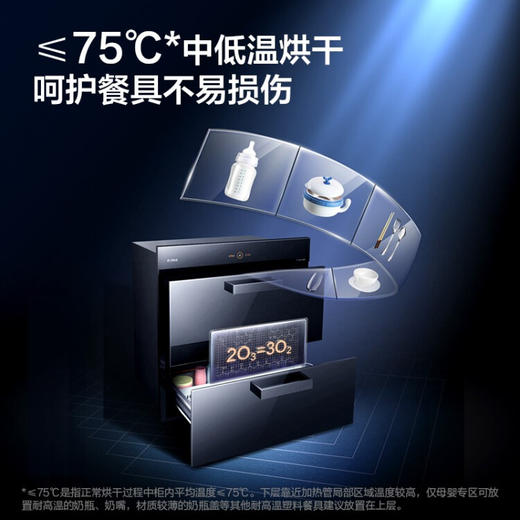 方太消毒柜家用嵌入式 婴儿奶瓶杀菌消毒碗筷柜 100L双层大容量 二星级紫外线消毒杀菌ZTD100J-J45ESA 商品图3