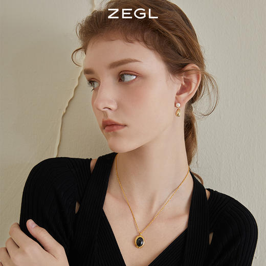 ZEGL淡水珍珠水滴高级感耳环女小众设计感耳钉925银针金属耳饰 商品图2