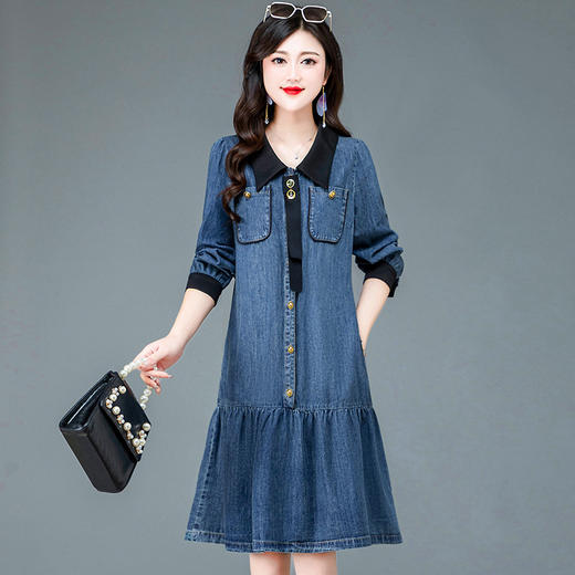 宽松休闲，蓝色牛仔裙时尚拼结鱼尾A字裙QYM-KED-83020-Y 商品图0