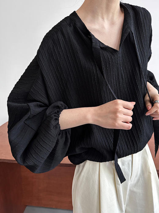 设计款丨灯笼袖 飘带衬衫 设计感 雪纺上衣 商品图0