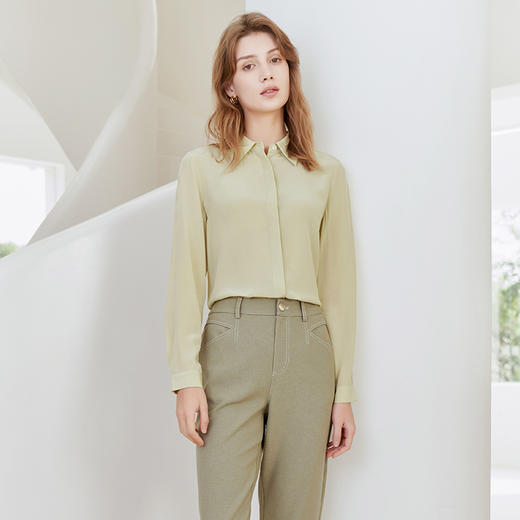 【100%桑蚕丝衬衫】23年春夏新品女士真丝上衣时尚纯色通勤上衣 商品图1