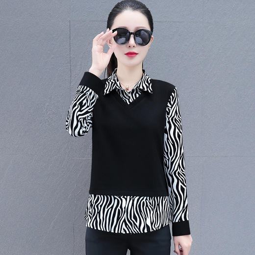 时尚减龄洋气时髦女装假两件上衣QB5003 商品图2