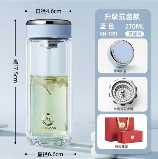希诺双层抗菌玻璃杯xn-1951（下单请备注颜色） 商品图1