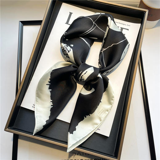 设计款丨70×70cm 小香风丝巾方巾黑白色职业领巾缎面 商品图3