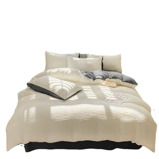 INS泡泡纱床单四件套批发水洗棉被套纯色被罩床上三件套床笠 心选到家 商品图4