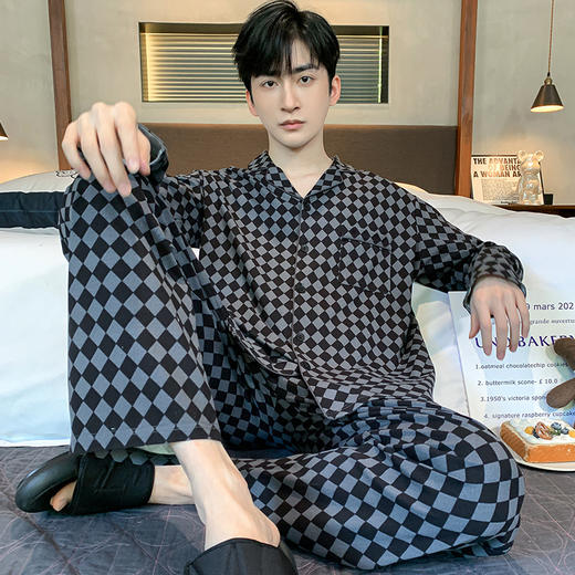 男士睡衣男2023年新款春秋季纯棉长袖青少年潮流四季冬款家居服男 商品图1