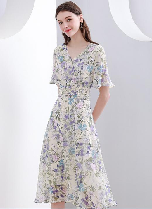 未风雪纺碎花连衣裙女夏2023年夏季新款v领气质收腰显瘦女装裙子 商品图0