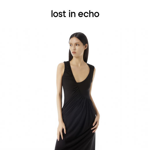 lost in echo设计师品牌不对称抽褶针织无袖显瘦气质连衣裙 商品图3